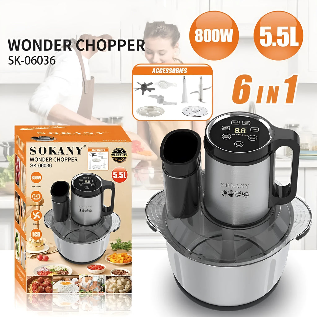 Stainless steel meat grinder with 06036 colour finish and adjustable speed controls