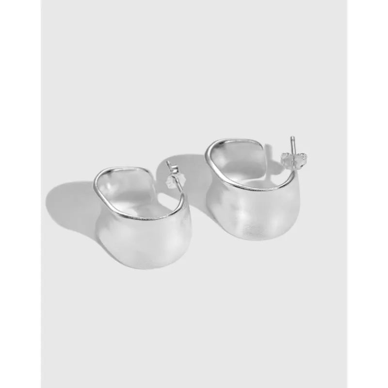 925 silver wide irregular curved ear studs 12x17.5mm electroplated finish for women