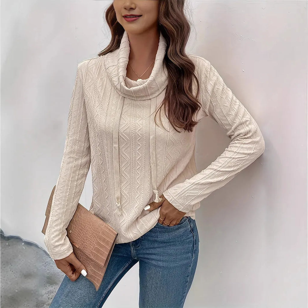 Men's apricot coloured long sleeve hooded pullover sweater with a front drawstring.
