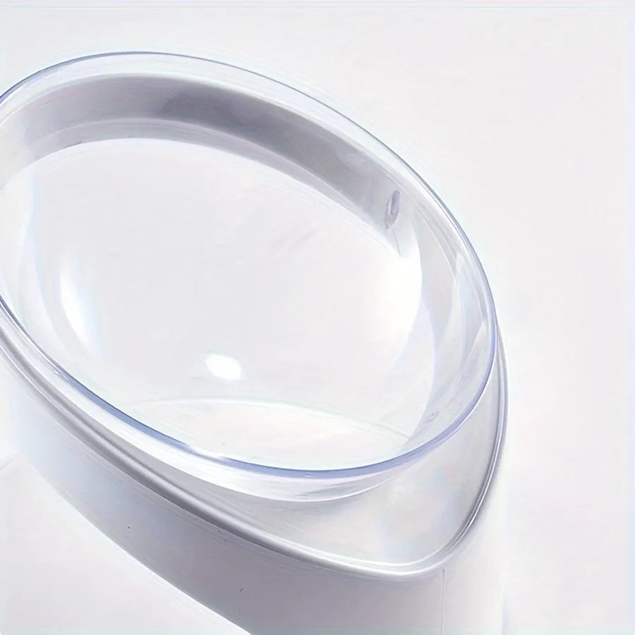 White elevated plastic cat food bowl with ergonomic tilt and anti-vomit design