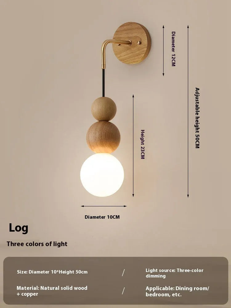 Walnut and copper lollipop suspension wall lamp with tricolour lighting