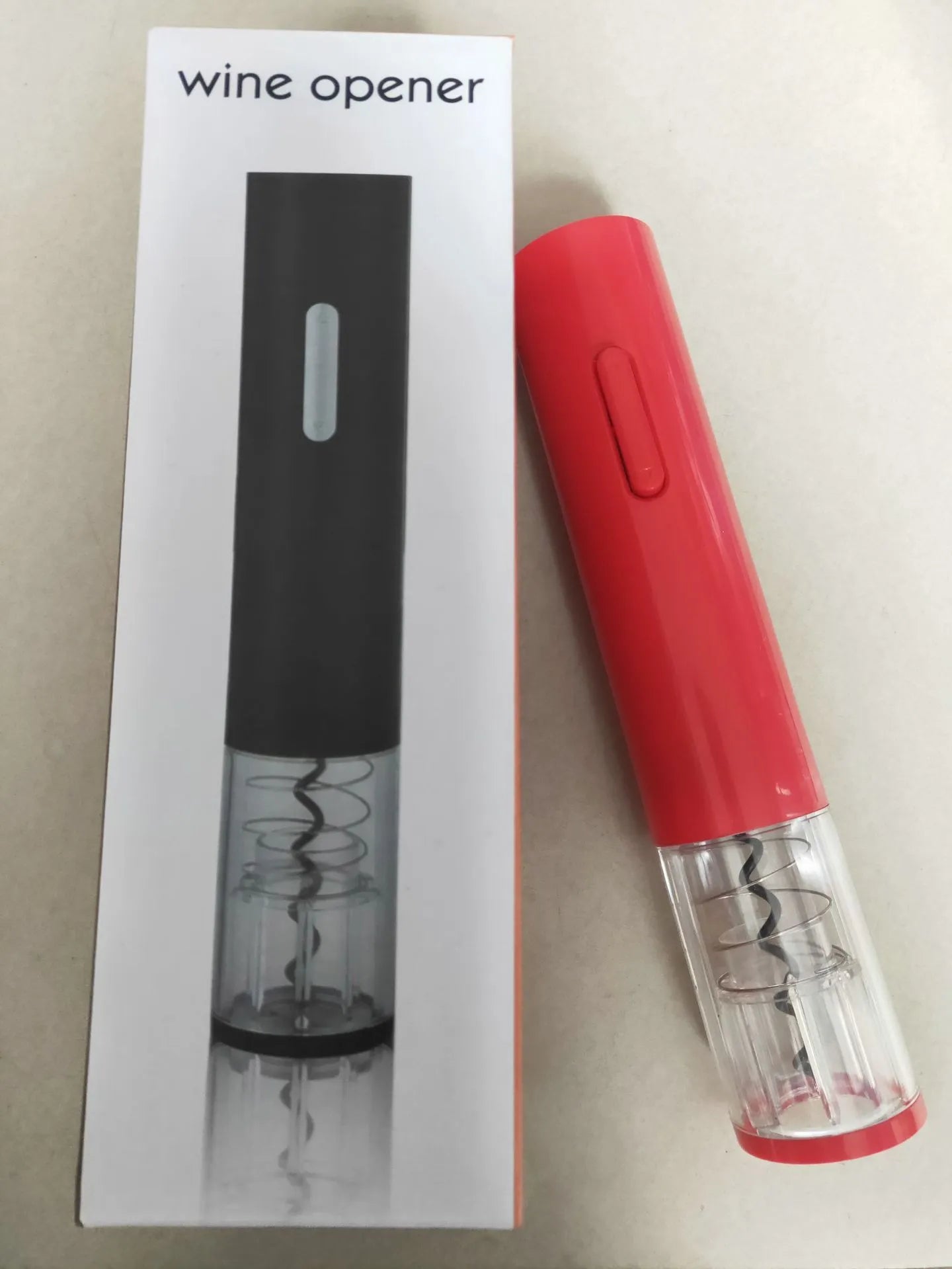 Electric wine opener with foil cutter in black, red or white colour with 23.5cm plastic body