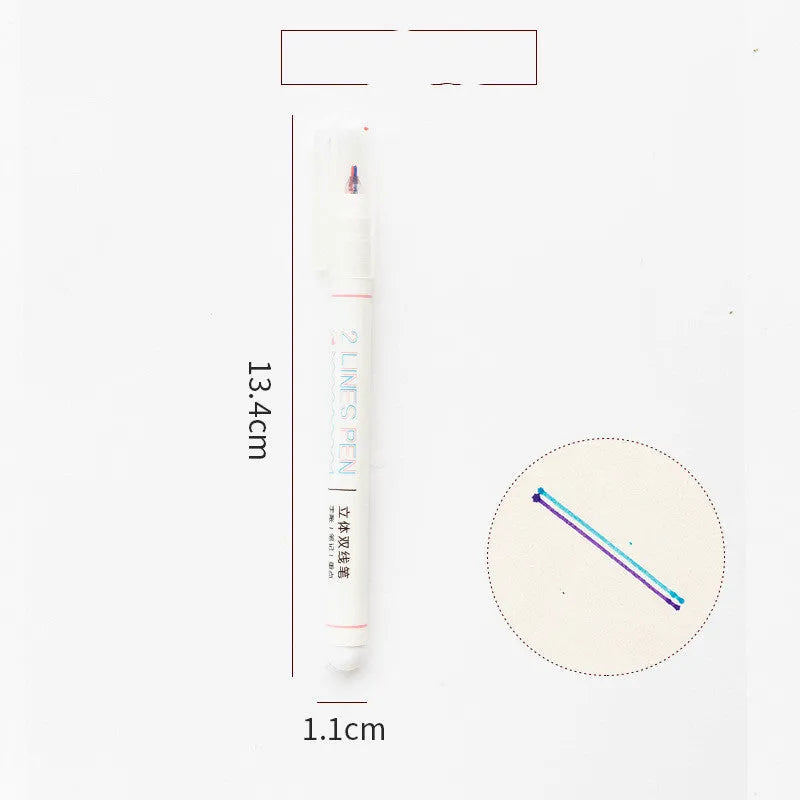 Two-colour hand account pen for students with 0.5mm stereo double line tip and plastic body