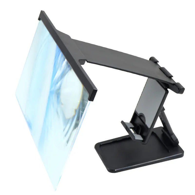 Black L20 split mobile phone screen magnifier with 12-inch acrylic lens and ABS plastic shell on a desktop.