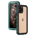 FREDPEPPER IP68 waterproof shockproof case for iPhone in black, blue, and red colours.