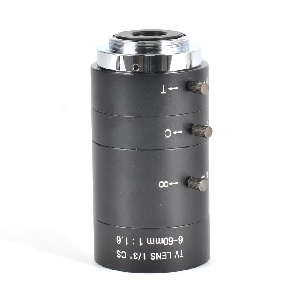 Black manual aperture 6-60mm camera lens with CS mount for 1/3" sensors
