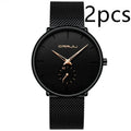 Simple ultra-thin round mesh belt watch with blue needle display