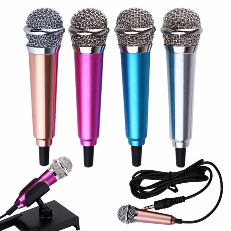 T3 model mini condenser microphone with 3.5mm cable in choice of blue, gold, red, or silver finishes.