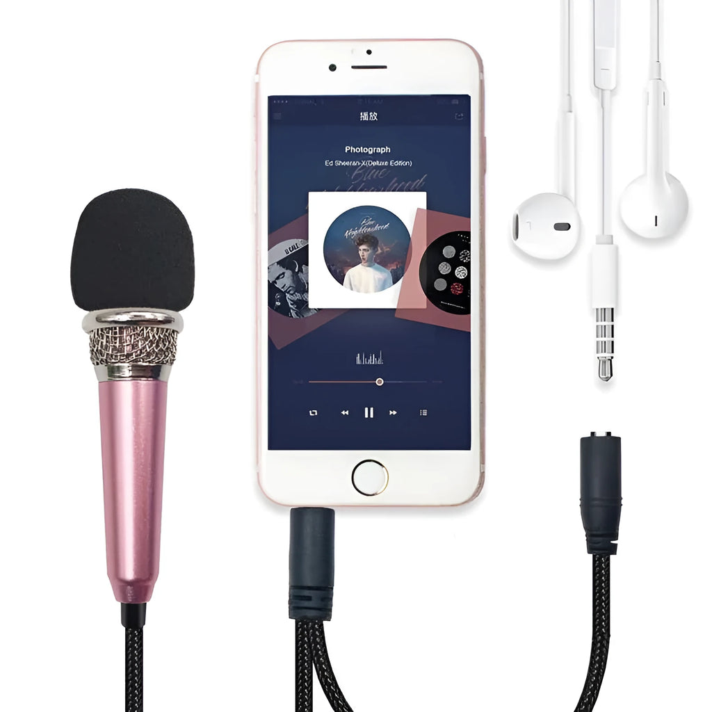T3 model mini condenser microphone with 3.5mm cable in choice of blue, gold, red, or silver finishes.