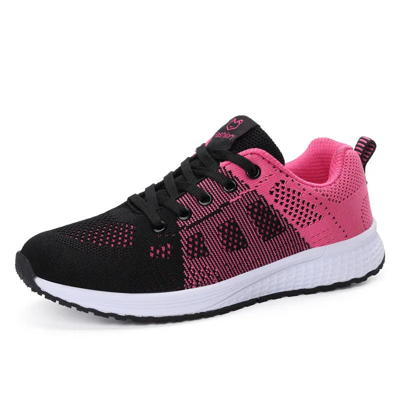 Women's white high top flat shoes with tide net design and back lacing on an EVA sole.
