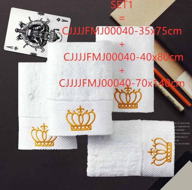 Cotton custom embroidery bath towel in white with size options including 70x140cm for hotel spa use