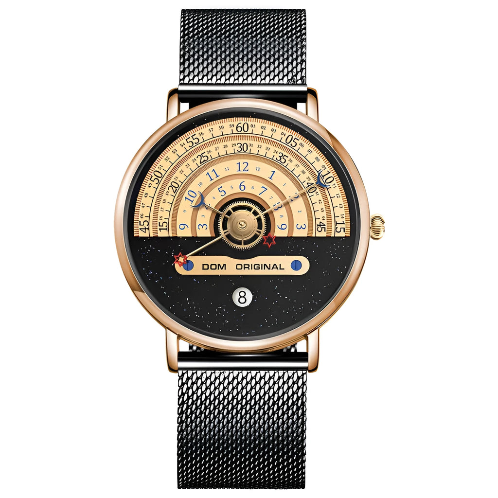 M-1288 men's quartz sports watch with 40mm dial, alloy case, and stainless steel or leather strap