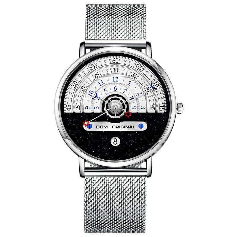 M-1288 men's quartz sports watch with 40mm dial, alloy case, and stainless steel or leather strap