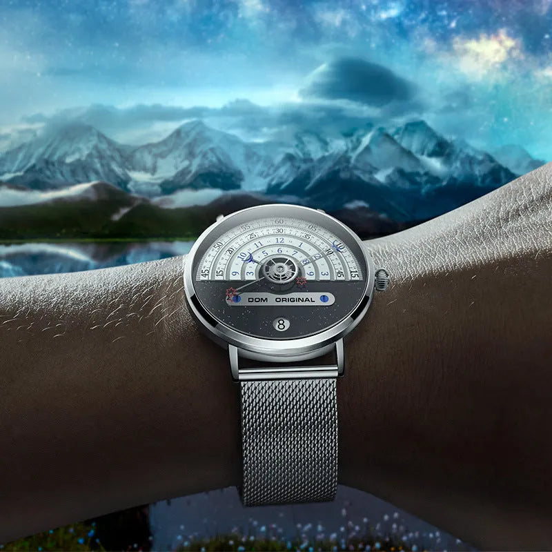M-1288 men's quartz sports watch with 40mm dial, alloy case, and stainless steel or leather strap