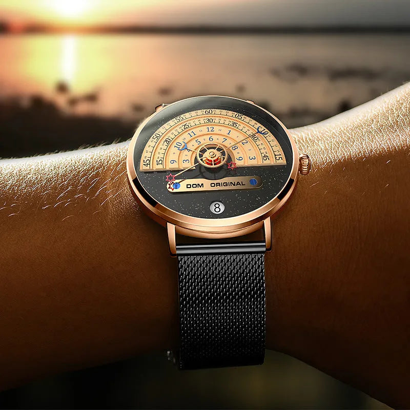 M-1288 men's quartz sports watch with 40mm dial, alloy case, and stainless steel or leather strap
