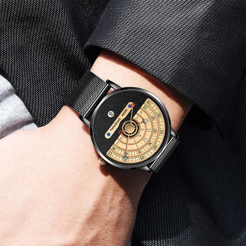 M-1288 men's quartz sports watch with 40mm dial, alloy case, and stainless steel or leather strap