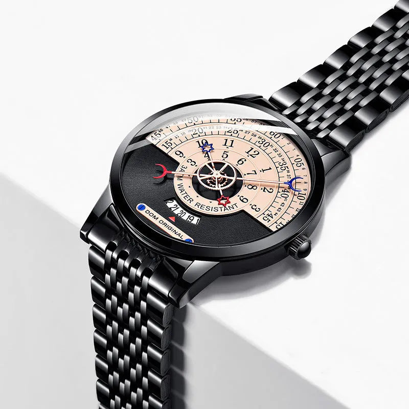 M-1288 men's quartz sports watch with 40mm dial, alloy case, and stainless steel or leather strap