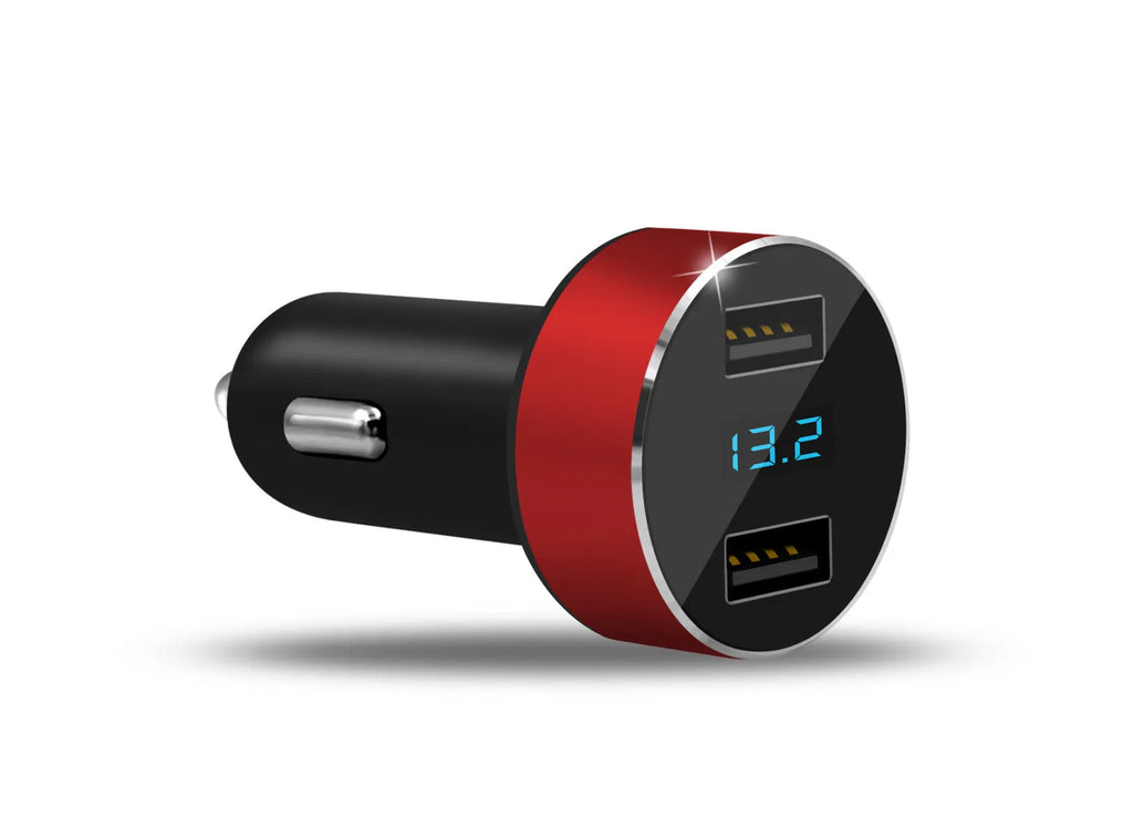 English Car Mobile Phone Charger dual USB ports compact 59x33mm PC hardware construction Blue Red Silver