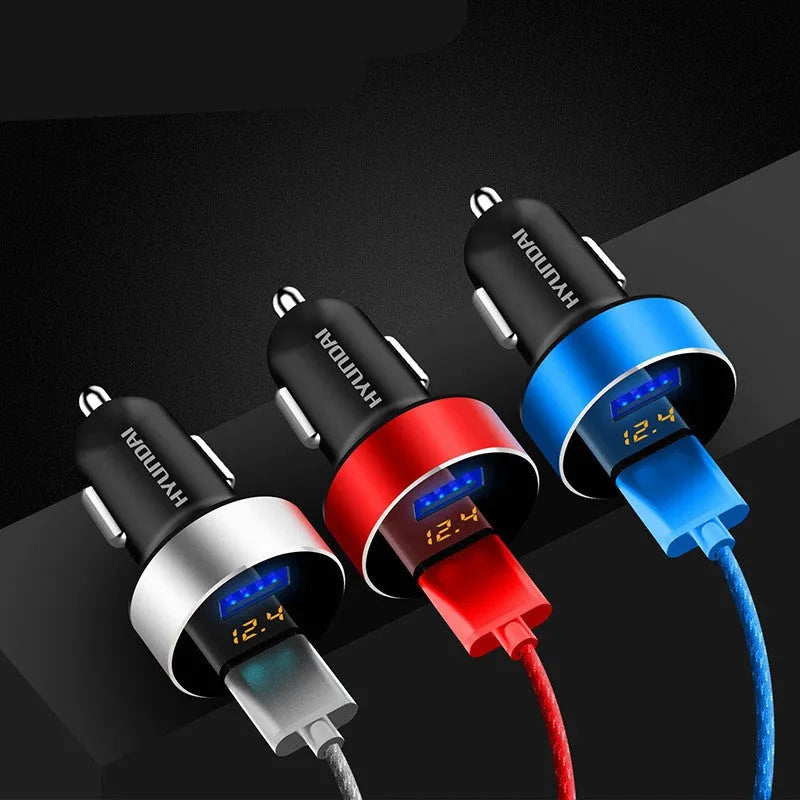 English Car Mobile Phone Charger dual USB ports compact 59x33mm PC hardware construction Blue Red Silver