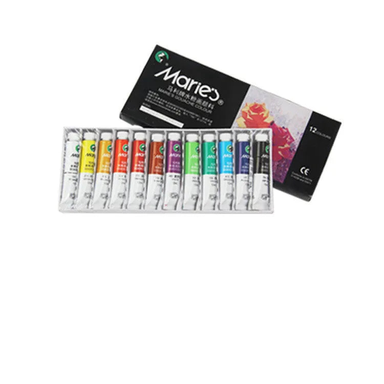 Marley gouache paint set showing 12ml tubes in 12, 18, or 24 colour options