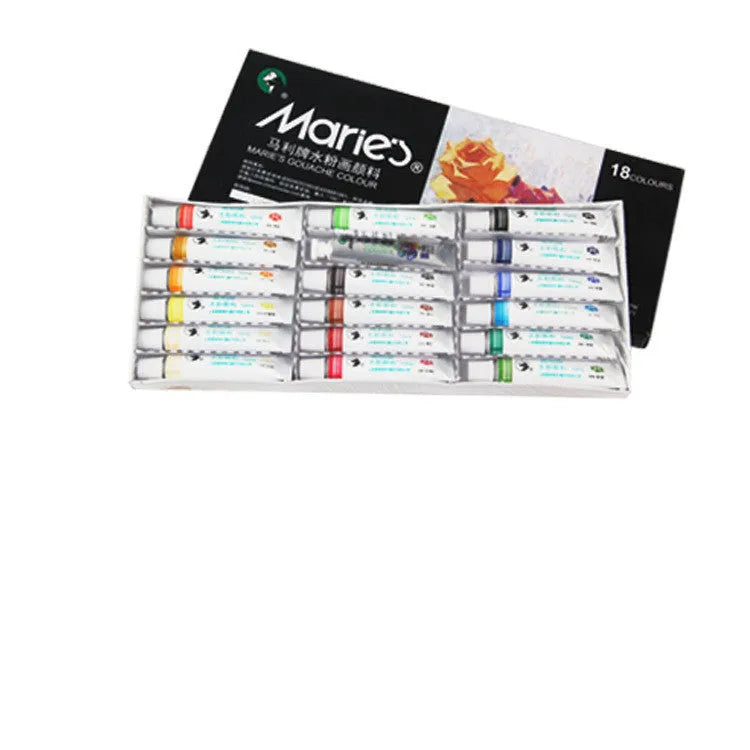 Marley gouache paint set showing 12ml tubes in 12, 18, or 24 colour options