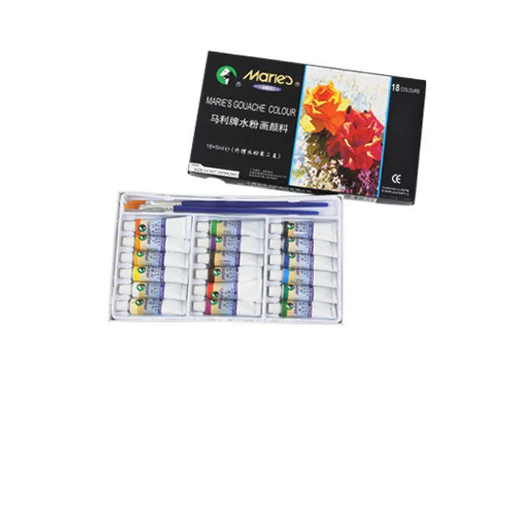 Marley gouache paint set showing 12ml tubes in 12, 18, or 24 colour options