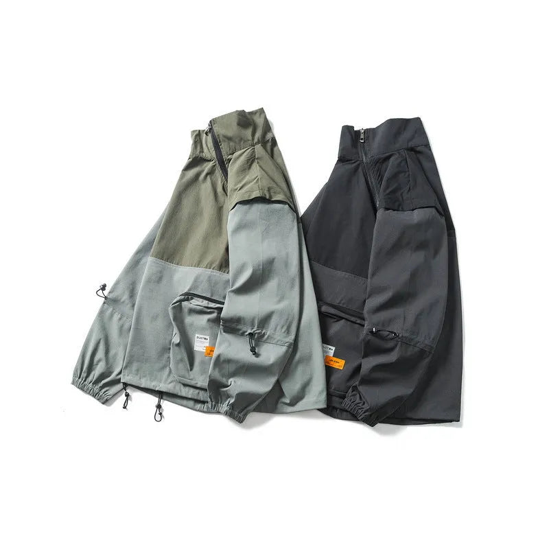 Men's Chinese Fashion Loose Cargo Jacket Casual Outerwear Cotton Blend Long Sleeves Straight Hem Army Green Black M L XL XXL