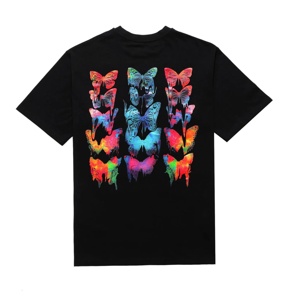 Men's black loose fit short sleeve polyester t-shirt with alphabet pattern