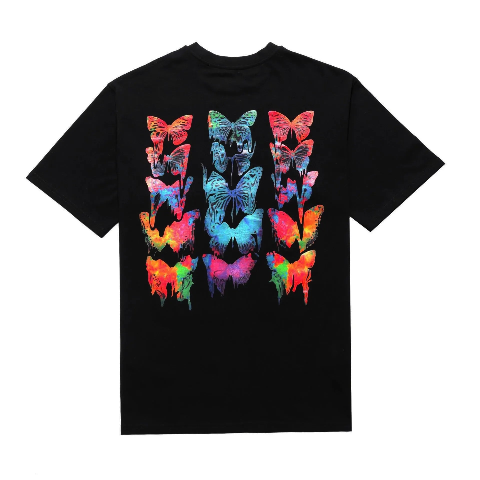 Men's black loose fit short sleeve polyester t-shirt with alphabet pattern