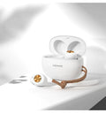 Pebble Series wireless Bluetooth TWS earbuds in charging case, shown in black, dark green, and white colour options.