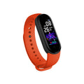 Apple-compatible M5 smart fitness bracelet with 0.96-inch touch screen showing heart rate monitoring display