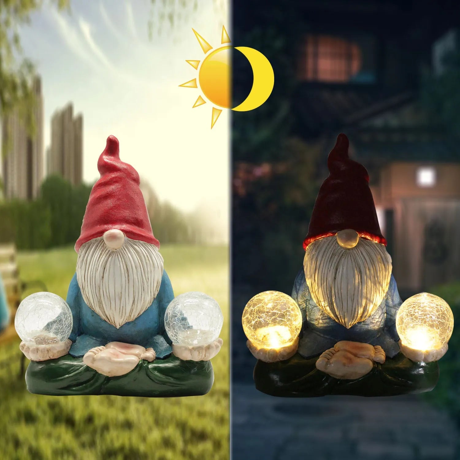 Solar LED resin dwarf doll garden ornament measuring 27x20cm with faceless old man design