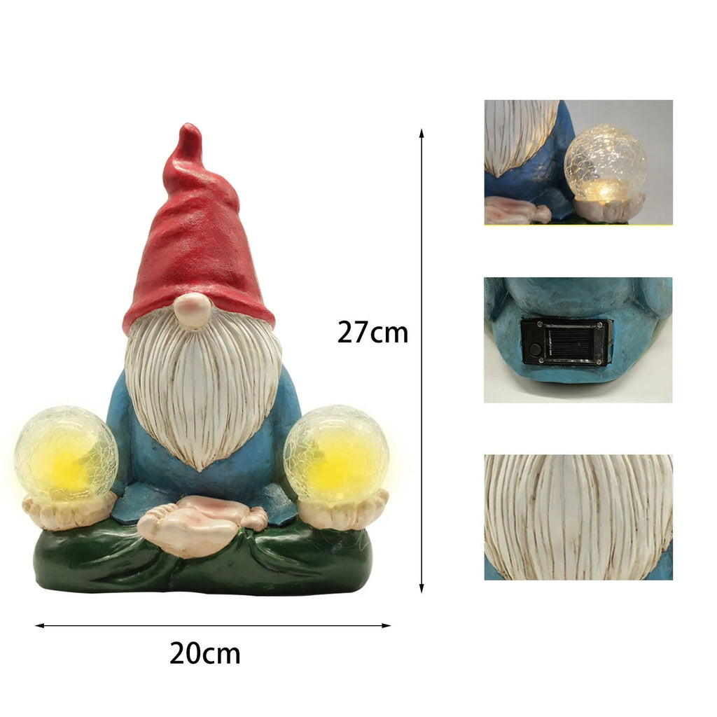 Solar LED resin dwarf doll garden ornament measuring 27x20cm with faceless old man design