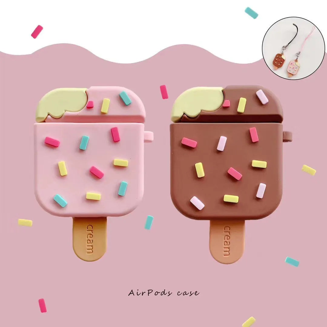 Pink silicone cartoon camouflage earphone cover for AirPods 1st/2nd generation, flip-type design