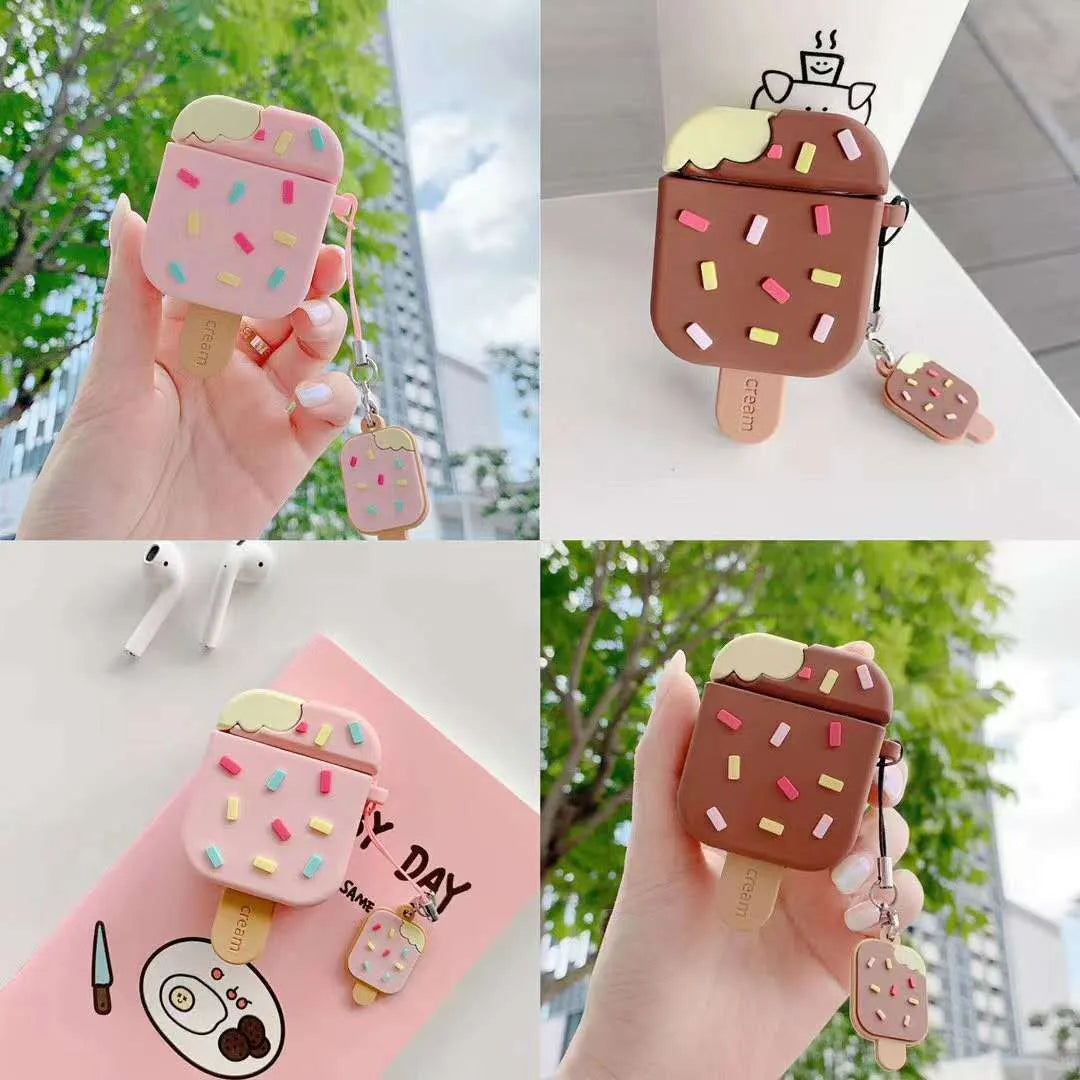 Pink silicone cartoon camouflage earphone cover for AirPods 1st/2nd generation, flip-type design