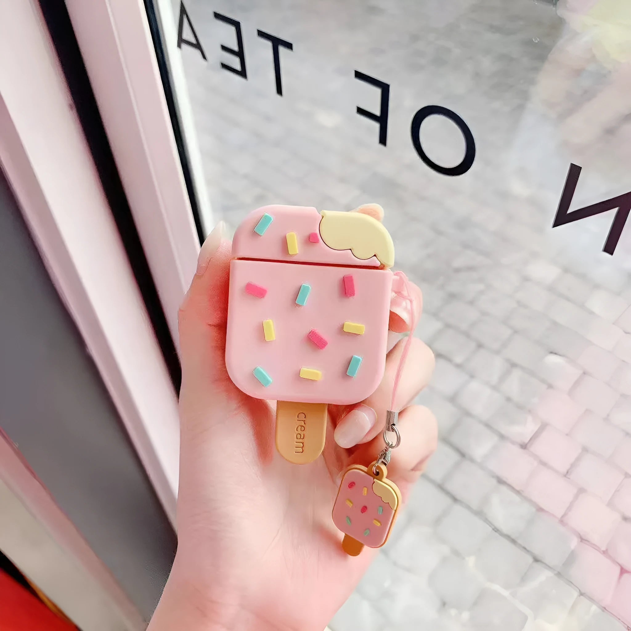 Pink silicone cartoon camouflage earphone cover for AirPods 1st/2nd generation, flip-type design