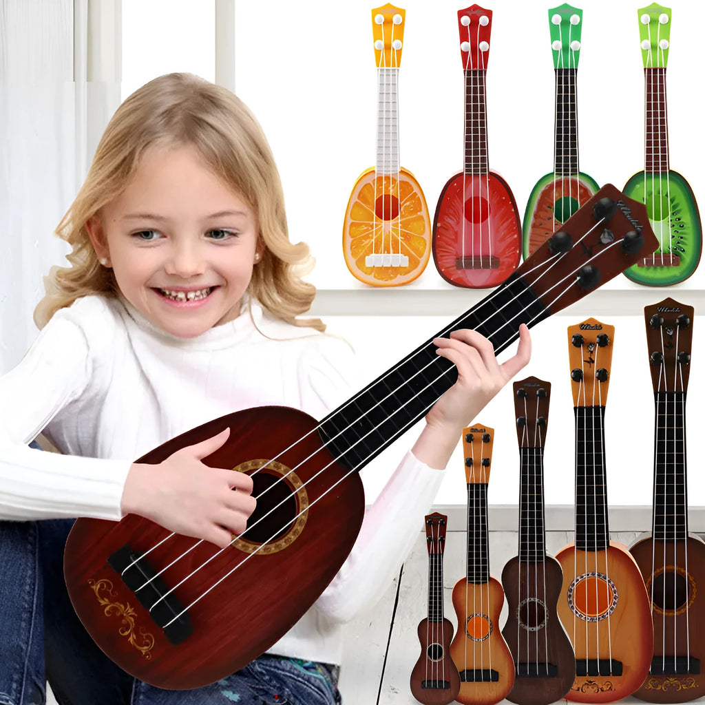 Colourful plastic children's ukulele toy measuring 38cm long for musical training