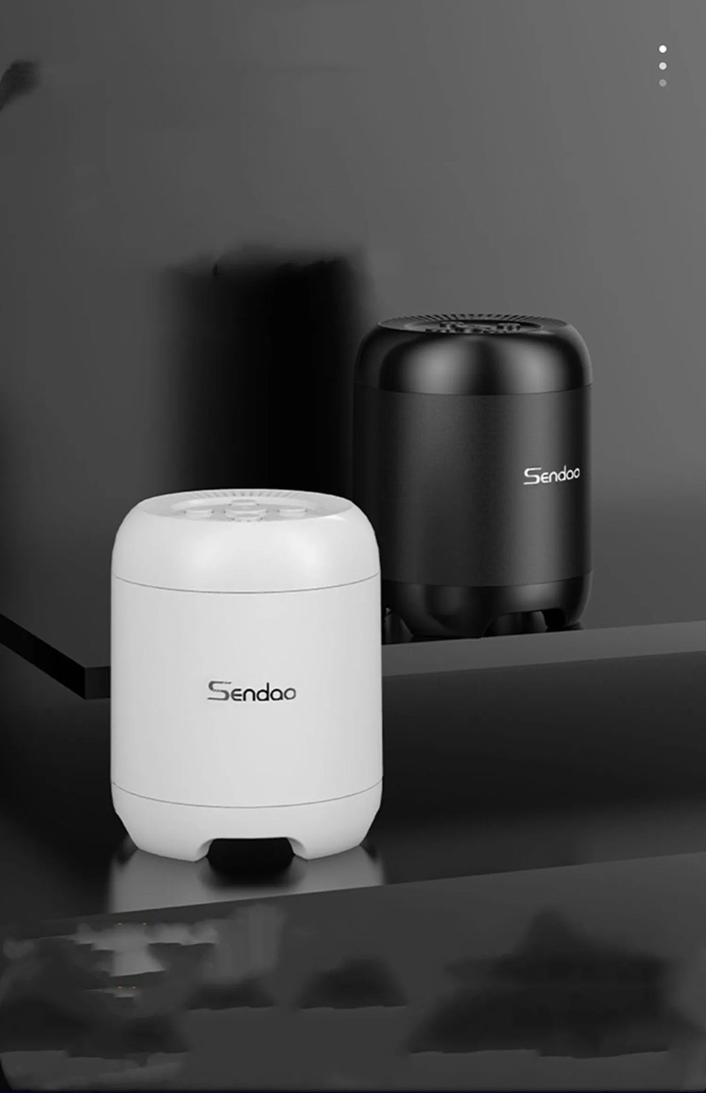 Compact black or white Bluetooth subwoofer speaker with card reader measuring 90x73x73mm