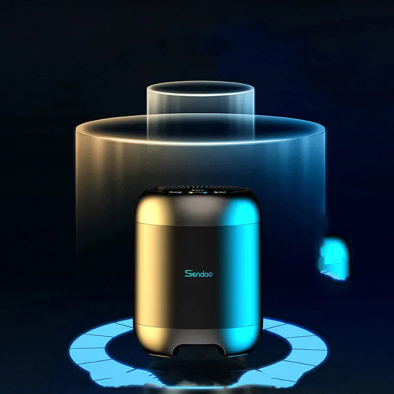 Compact black or white Bluetooth subwoofer speaker with card reader measuring 90x73x73mm