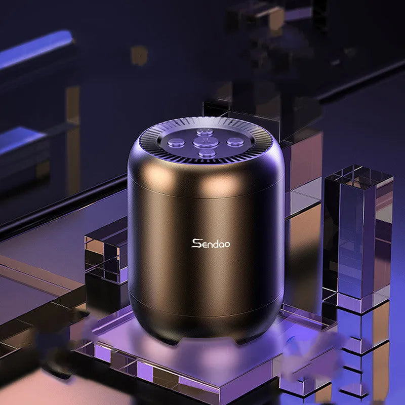 Compact black or white Bluetooth subwoofer speaker with card reader measuring 90x73x73mm