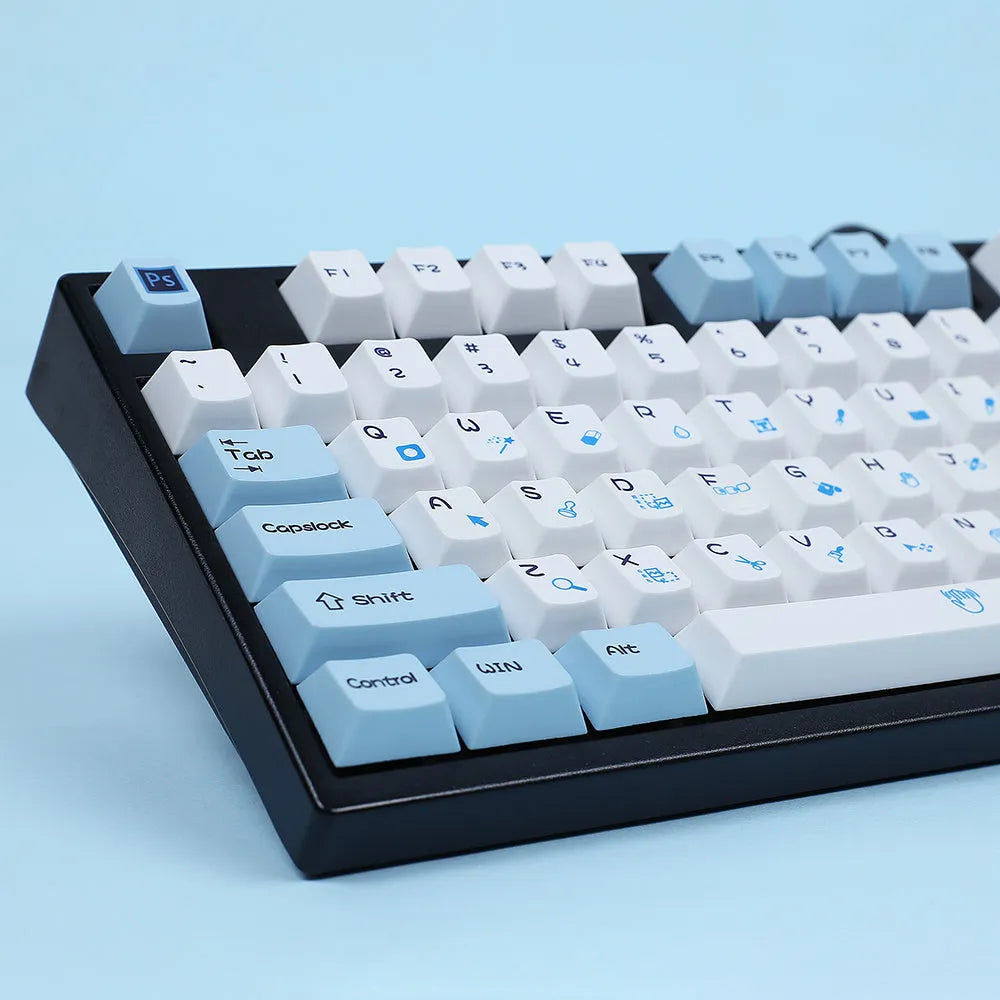 PlayStation themed blue and white mechanical keyboard keycap set for Cherry MX switches.