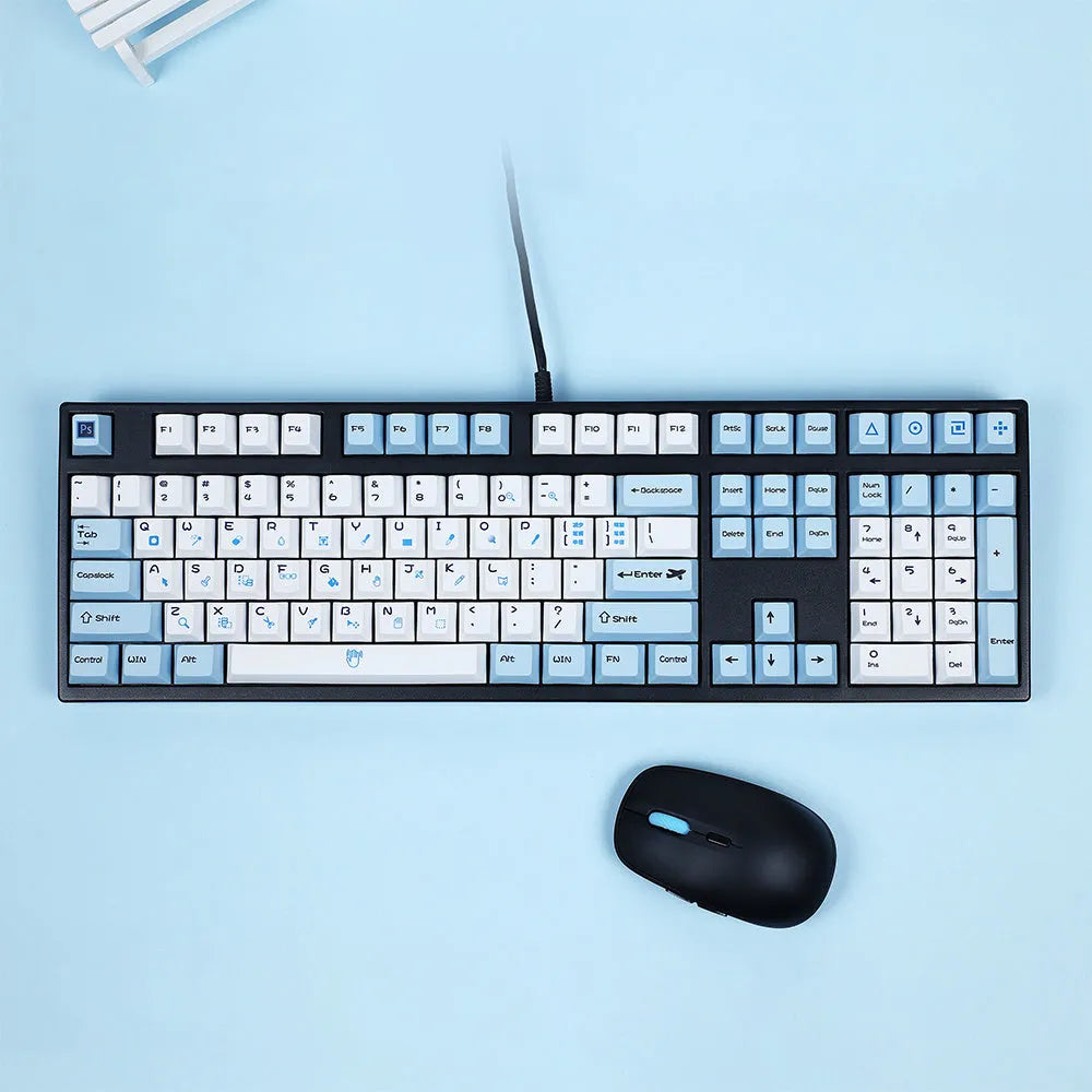 PlayStation themed blue and white mechanical keyboard keycap set for Cherry MX switches.