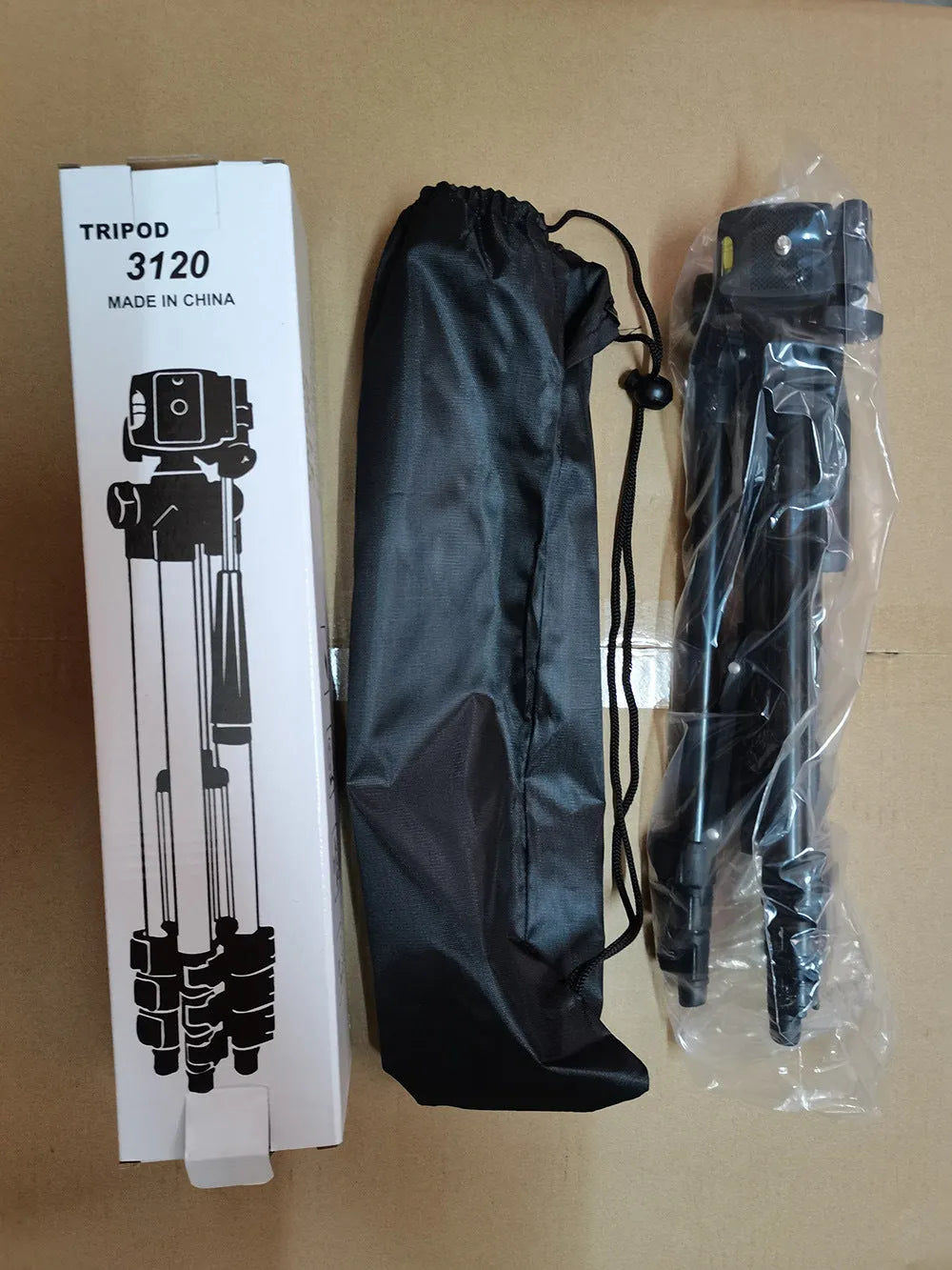 Black aluminium alloy portable camera tripod with 3D head, shown collapsed and extended.