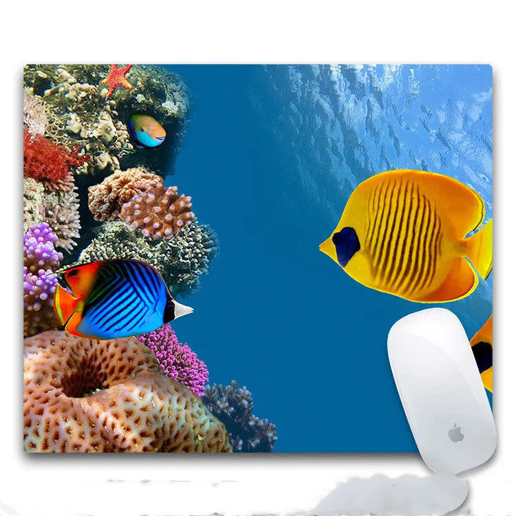 Custom printed cloth mouse pad with non-slip rubber base, shown with design options A through H.