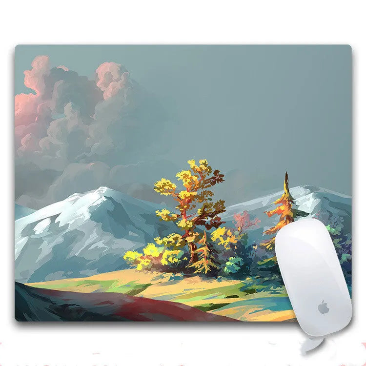 Custom printed cloth mouse pad with non-slip rubber base, shown with design options A through H.