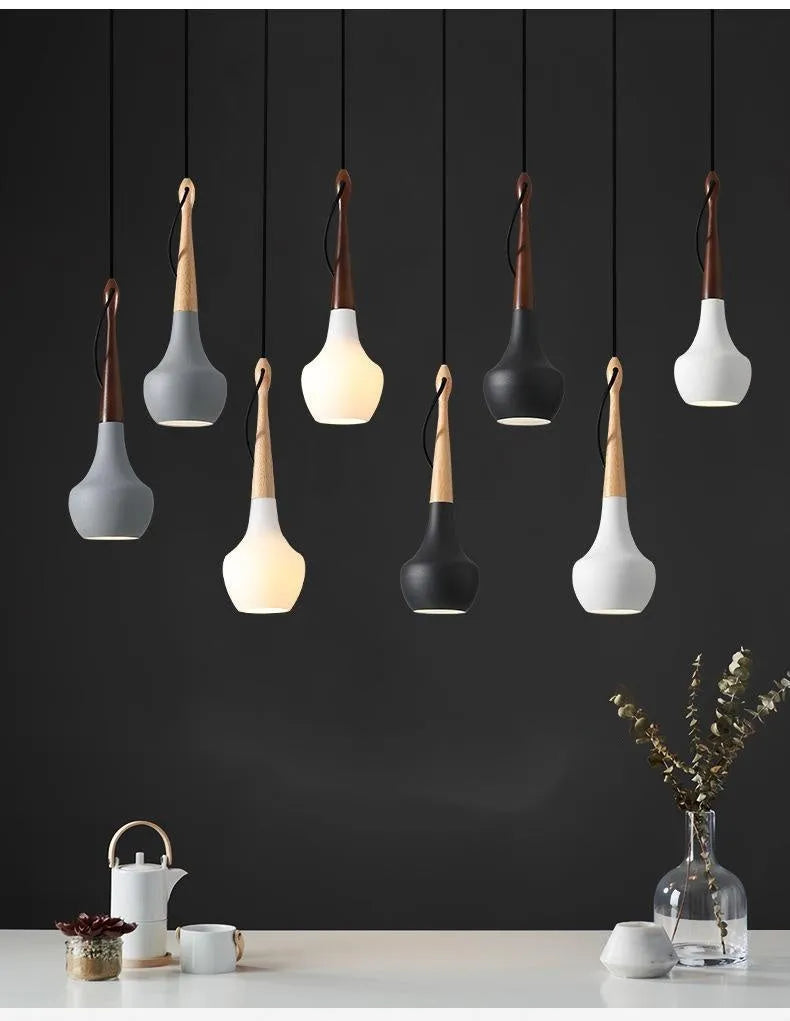 Postmodern minimalist LED dining room chandelier in black finish, 110mm diameter, 350mm height