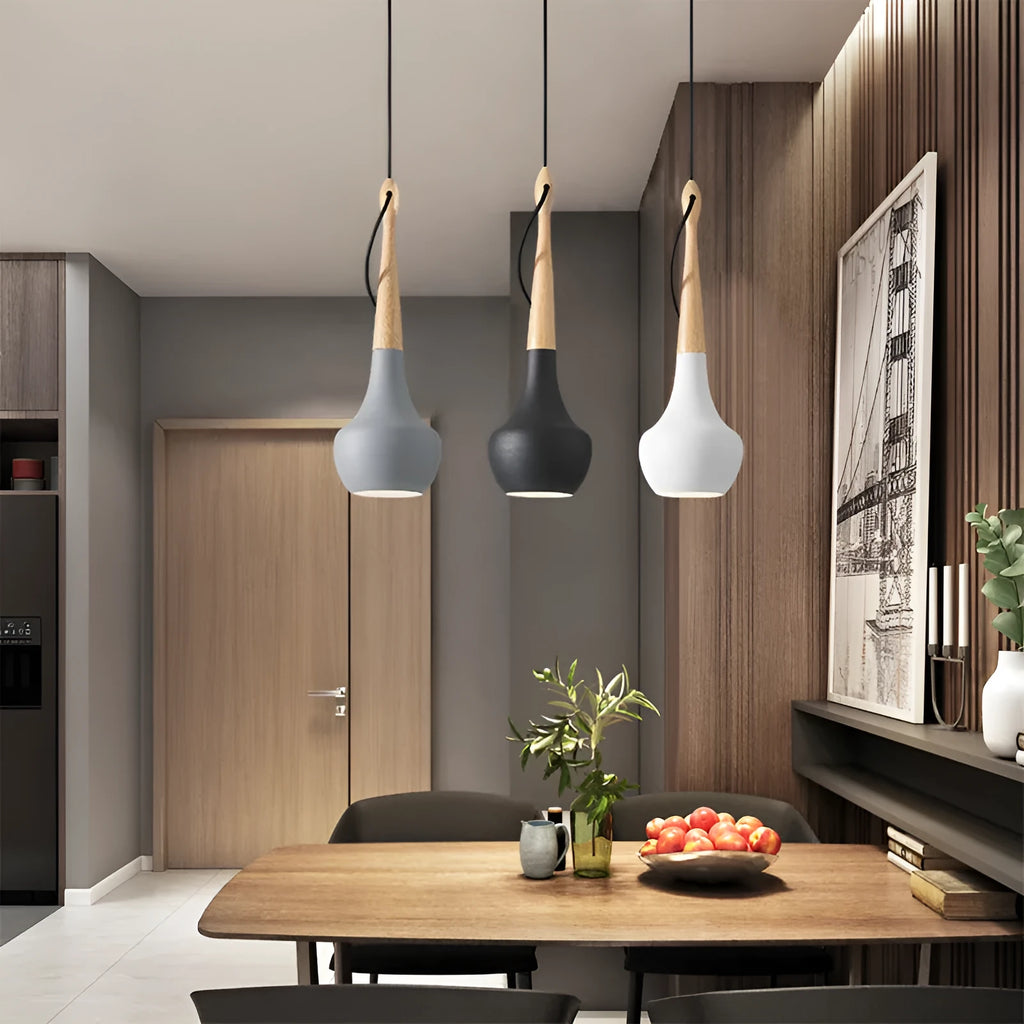 Postmodern minimalist LED dining room chandelier in black finish, 110mm diameter, 350mm height