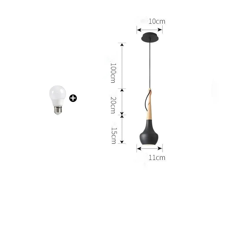 Postmodern minimalist LED dining room chandelier in black finish, 110mm diameter, 350mm height