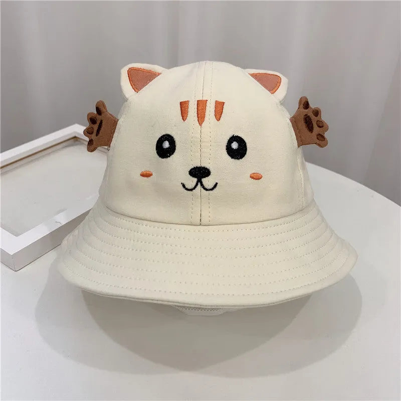 Children's cotton fisherman hat with kitten and frog print, 48cm, in orange
