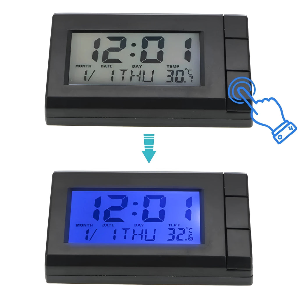 CT66 multifunction car electronic clock with blue backlight, compact 72mm size for dashboard